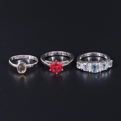Sterling Silver Ring Collection Including Red Ruby and Citrine