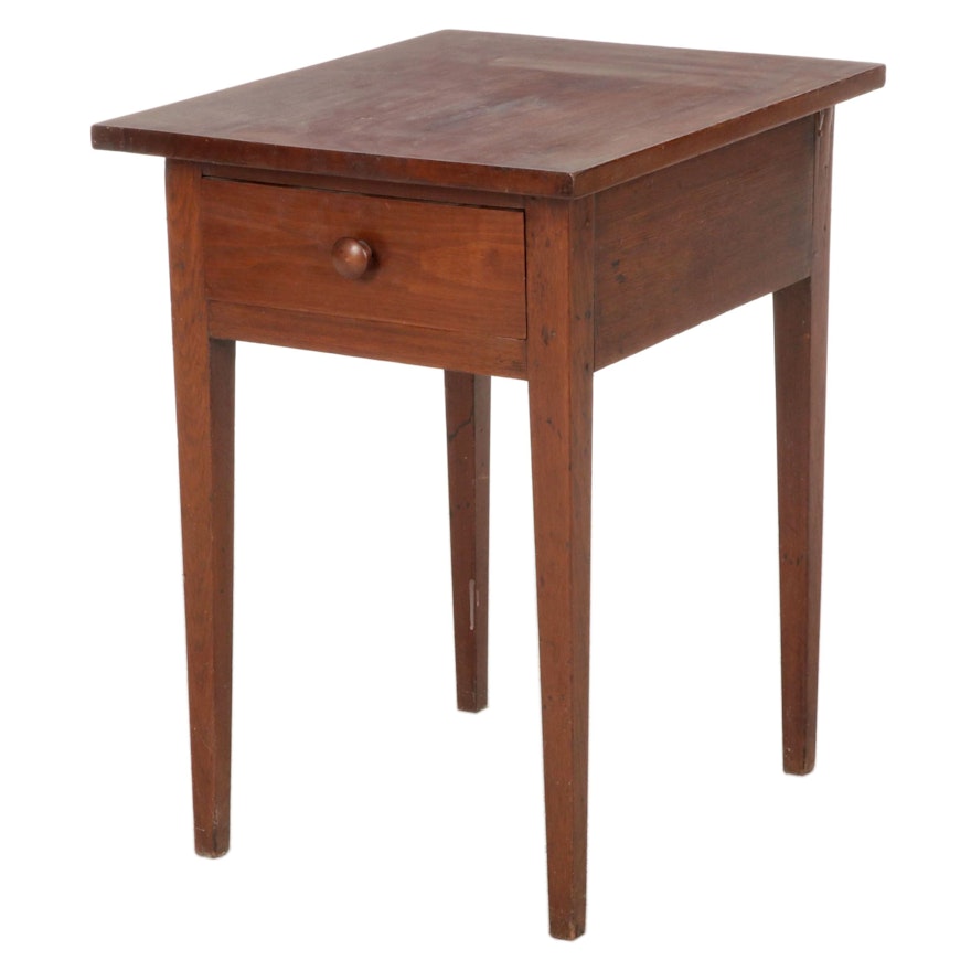 American Primitive Cherry Single-Drawer Side Table, 19th Century