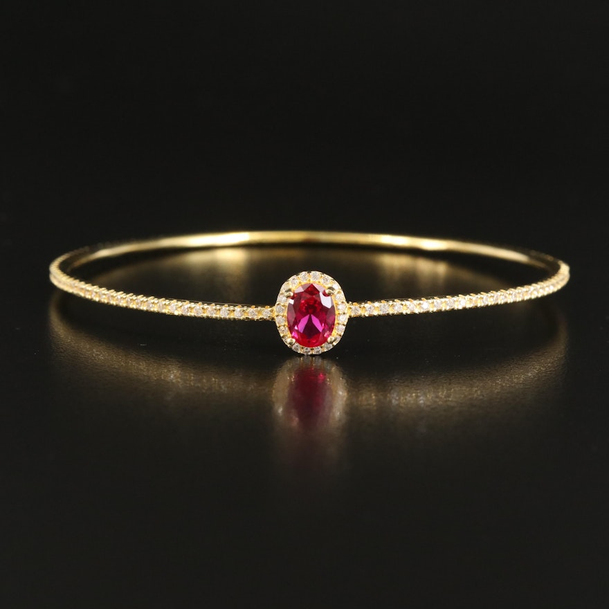 Sterling Ruby and Cubic Zirconia Bangle