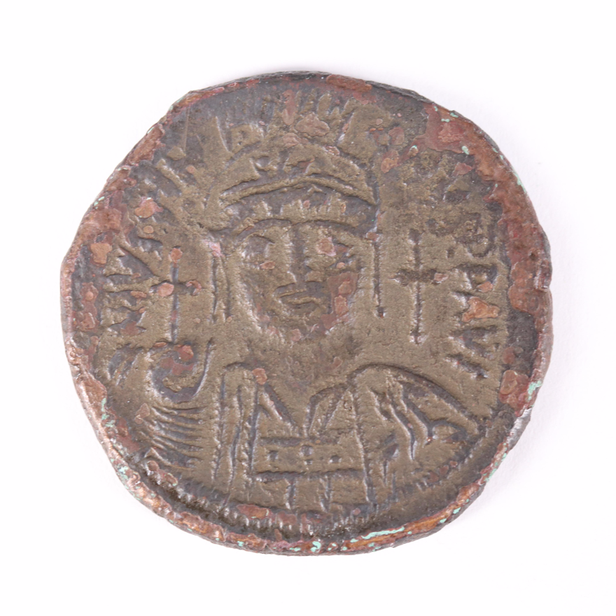 Ancient Byzantine Follis Coin of Justinian I, ca. 551 AD