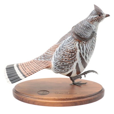 Chris Olson Painted Carved Wood Sculpture of Grouse, 1993-1994