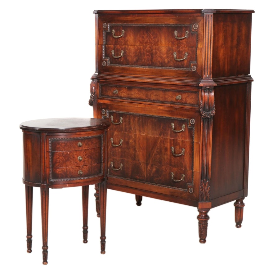 (4/4) Saginaw "Exposition" Louis XVI Style Mahogany Highboy Dresser