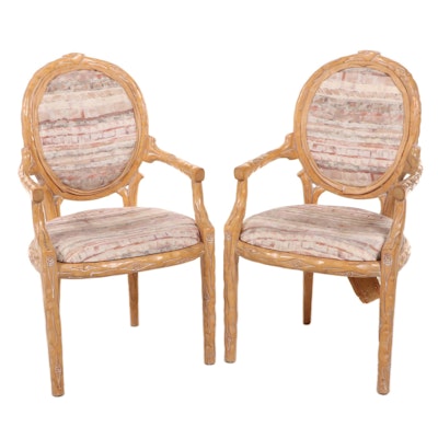 Pair of Carved "Faux Bois" Armchairs, Style of McGuire, Late 20th Century