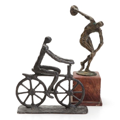 Figural Metal Sculptures of Biker and Discus Thrower, Mid-Late 20th Century