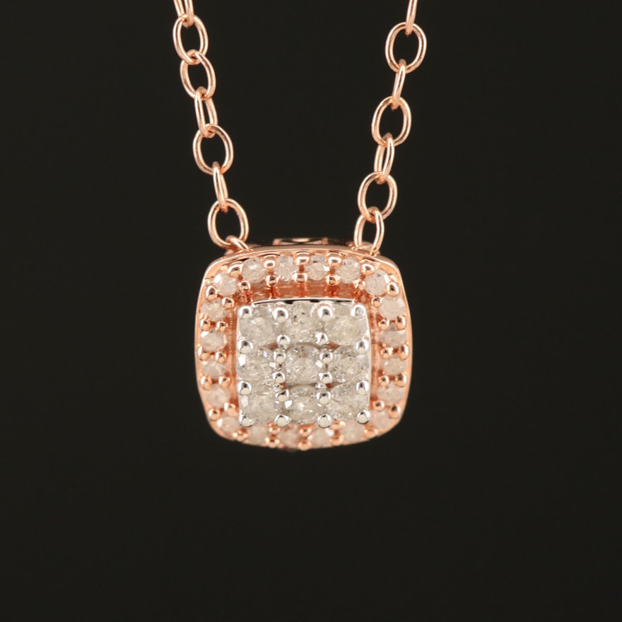 Sterling Diamond Halo Necklace