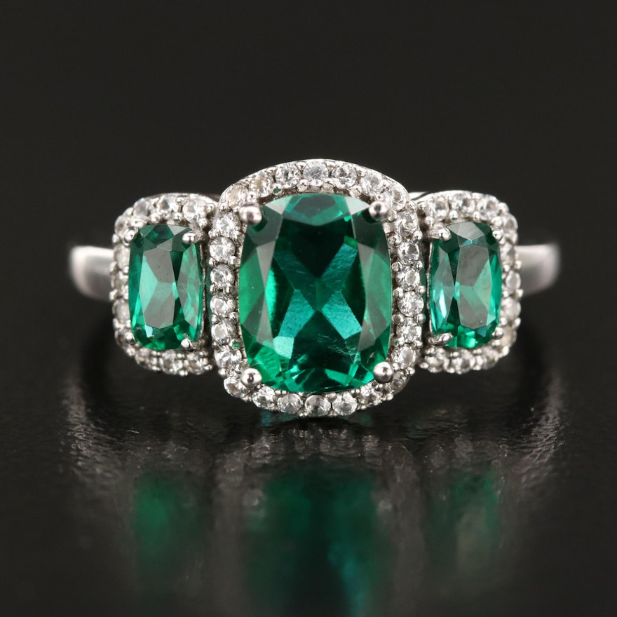 Sterling Emerald and Topaz Halo Ring