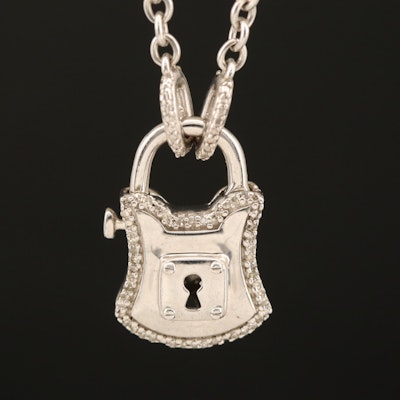 Sterling Diamond Padlock and Key Necklace