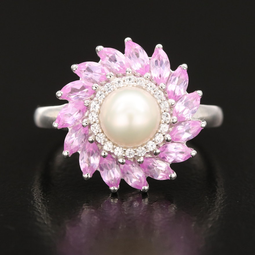 Sterling Pearl and Sapphire Ring