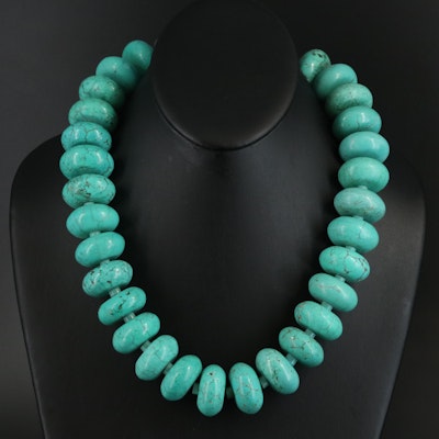 Howlite Rondelle Bead Necklace with Sterling Clasp