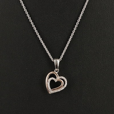 Sterling Heart Pendant Necklace with 10K Rose Gold Accent