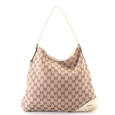 Gucci New Britt Medium Hobo Bag in GG Canvas and Ivory Calfskin Leather