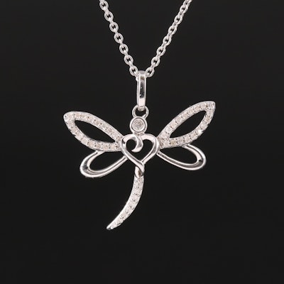 Sterling and Diamond Dragonfly Pendant Necklace