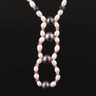 Sapphire, Tourmaline and Pearl Necklace with 14K Clasp
