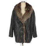 Drop-Sleeve Black Lambskin Leather Jacket with Fox Fur Trim