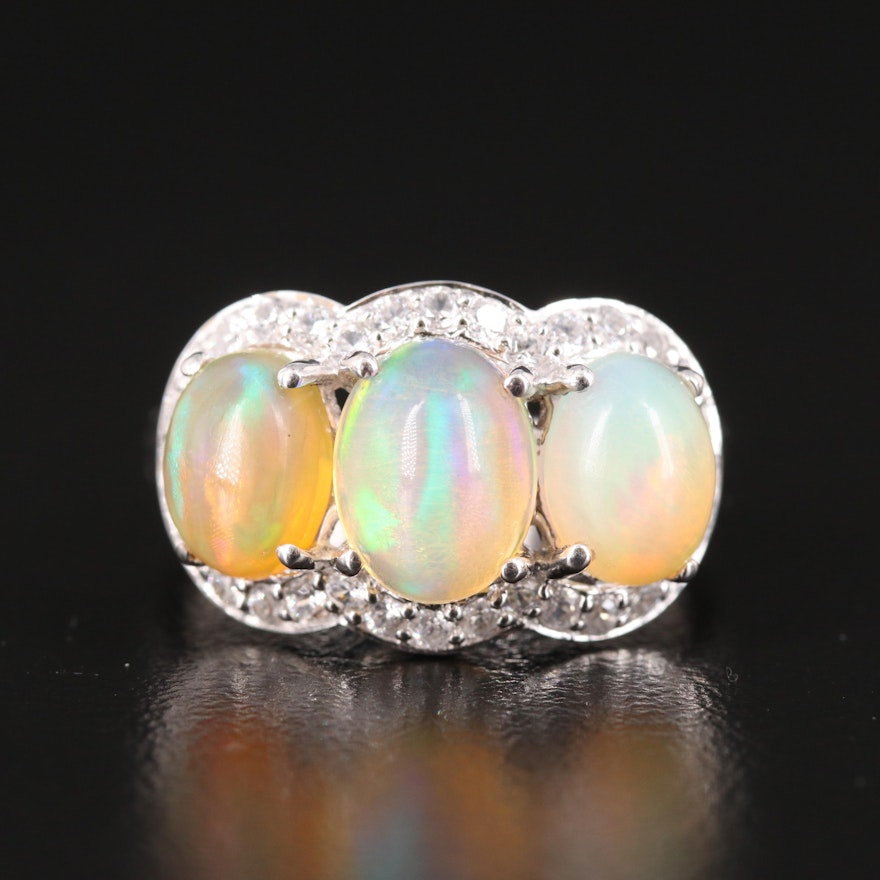 Sterling Opal and Zircon Ring