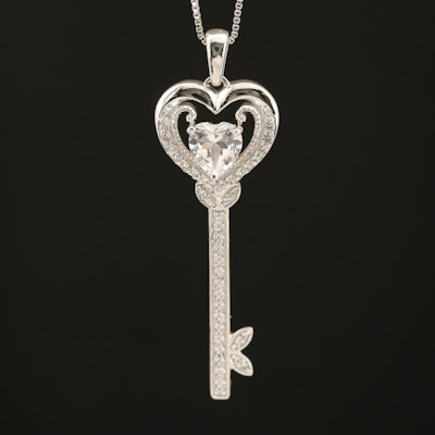 Sterling Sapphire Key to My Heart Pendant Necklace