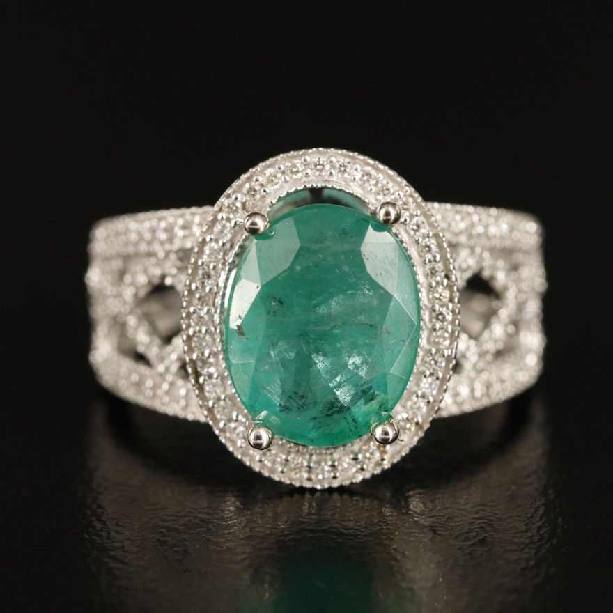 14K 2.61 CT Emerald and Diamond Ring