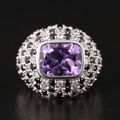 Sterling Amethyst, Zircon, and Cubic Zirconia Pavé Ring