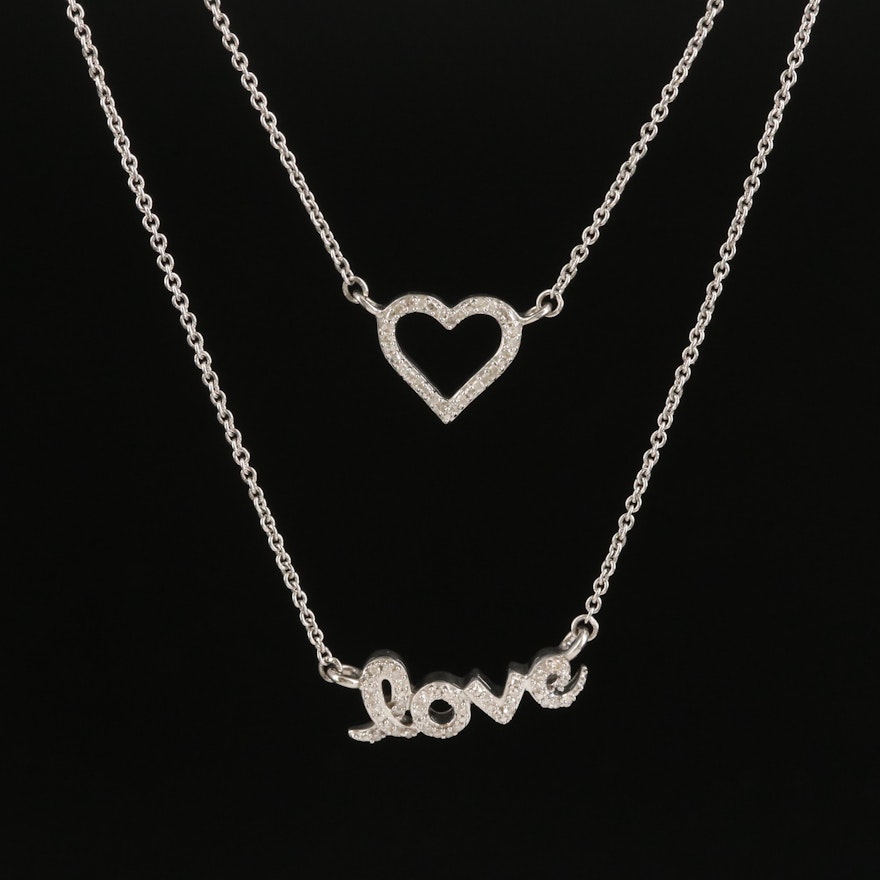 Sterling Diamond Heart and Love Necklace