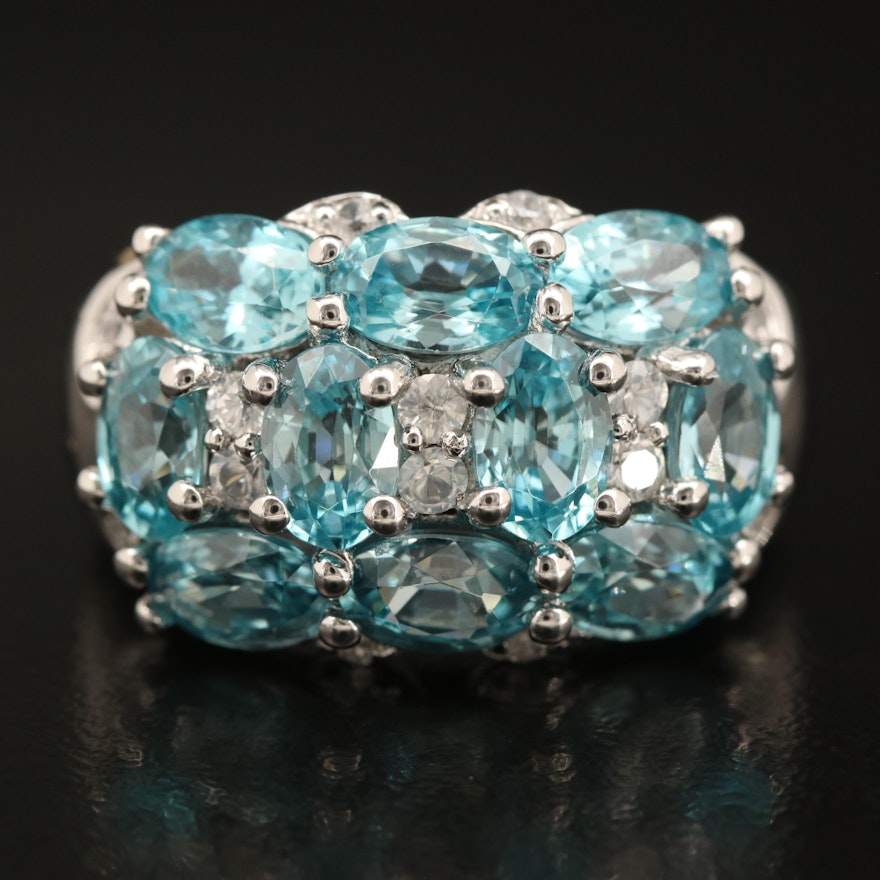 Sterling Blue and White Zircon Cluster Ring
