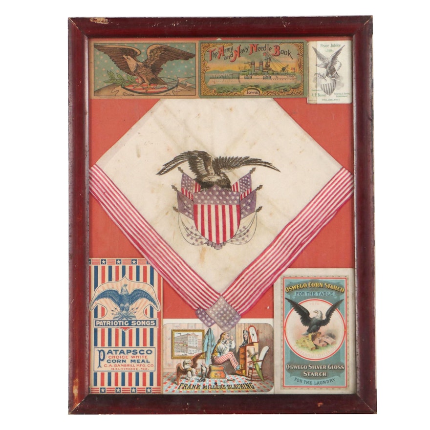 American Eagle Emblem Handkerchief and Advertising Ephemera, Early 20th Century
