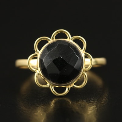 14K Black Onyx Floral Ring