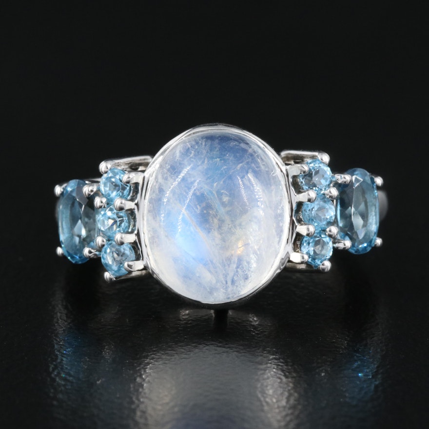 Sterling Topaz and Rainbow Moonstone ring