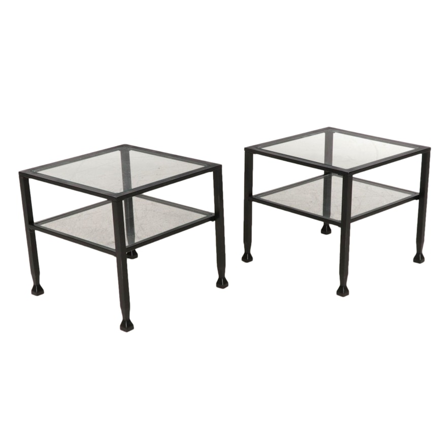 Pair of Contemporary Metal With Glass Top Side Tables