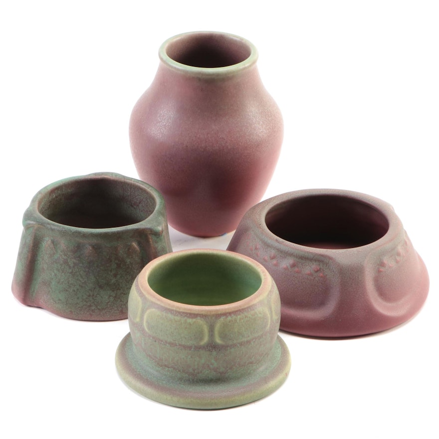 Rookwood Pottery Matte Glazed Earthenware Vase and Squat Planters, Early 20th C.