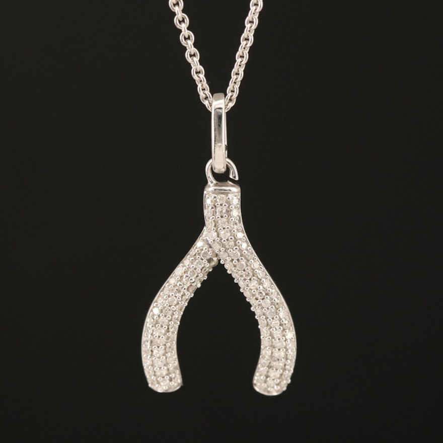 Sterling Diamond Wishbone Pendant Necklace