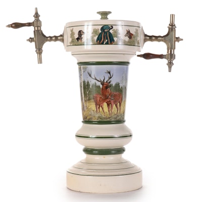 Villeroy & Boch Mettlach Hand-Painted Stag Hunt Beer Tower, Early-Mid 20th C.