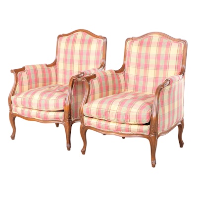 Pair of Louis XV Style Beech and Custom-Upholstered Bergères, Late 20th Century