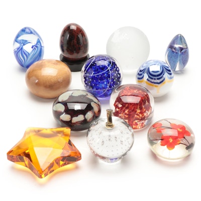 Rosenthal Amber Glass Star, Myrtle Sphere and Other Glass Paperweights