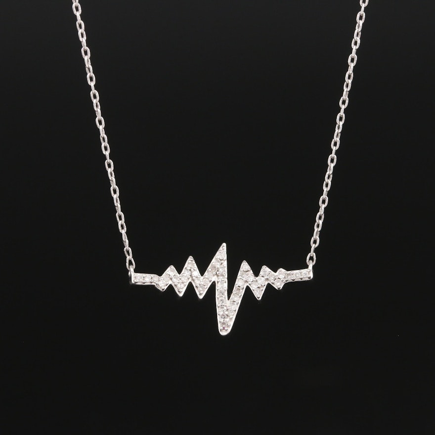 Sterling Diamond Heartbeat Pendant Necklace