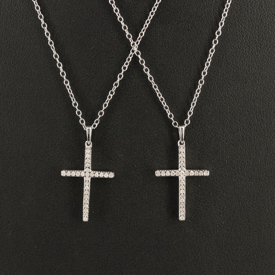 Hallmark Sterling Diamond Cross Pendant Necklaces