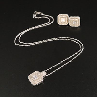 Sterling Diamond Necklace and Earring Set