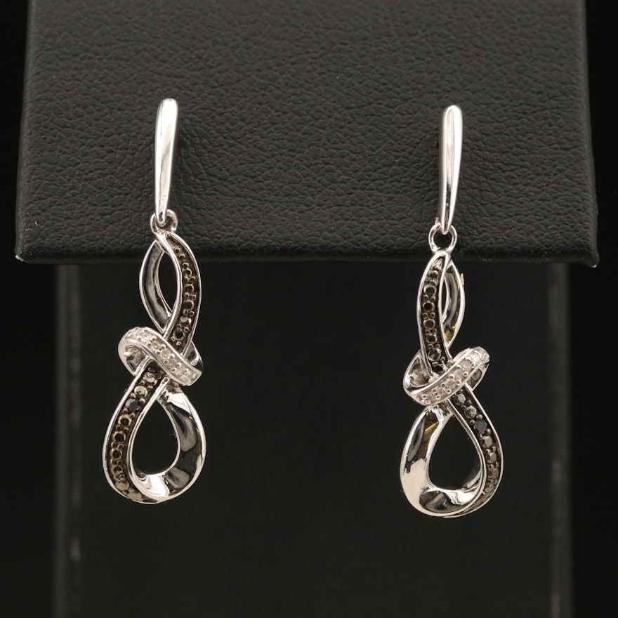 Sterling Silver Diamond Bow Drop Earrings
