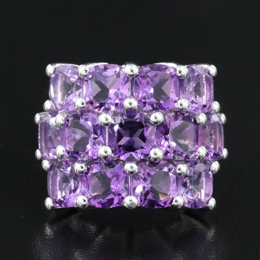 Sterling Four Row Amethyst Statement Ring