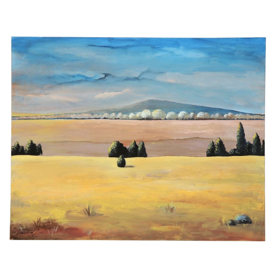 Farshad Lanjani Landscape Acrylic Painting of Pastoral Field, 21st Century