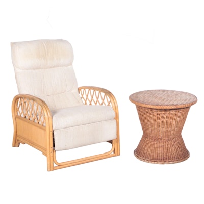 Rattan Reclining Lounge Chair with Wicker End Table