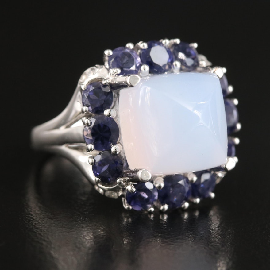 Sterling Chalcedony, Iolite and Zircon Ring