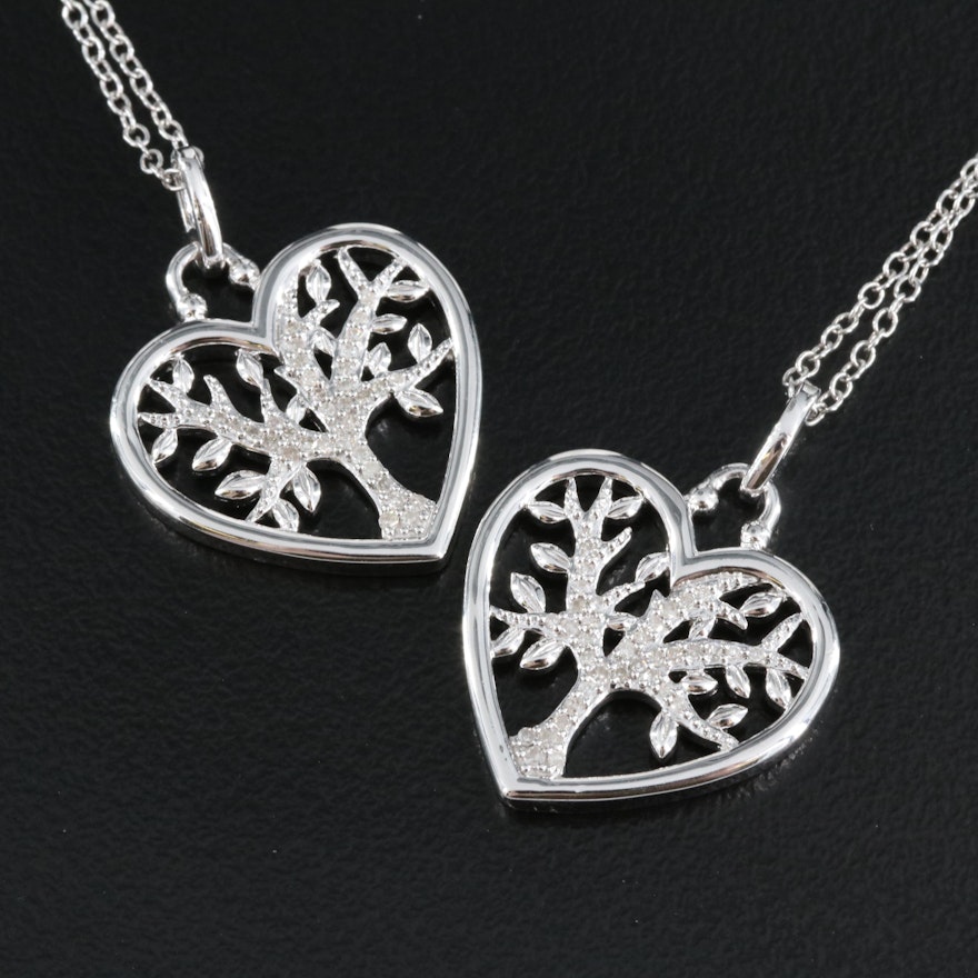 Hallmark Sterling Diamond Tree of Life Heart Pendant Necklaces