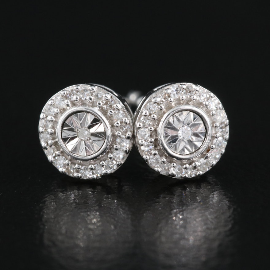 Sterling Diamond Cluster Stud Earrings