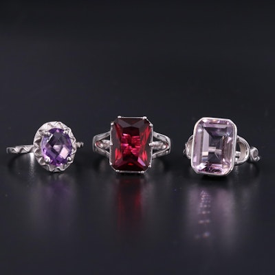 Assortment of Sterling Silver Amethyst and Ruby Rings