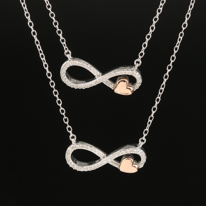 Hallmark Sterling Diamond Infinity Heart Necklaces with 14K Rose Gold Accents