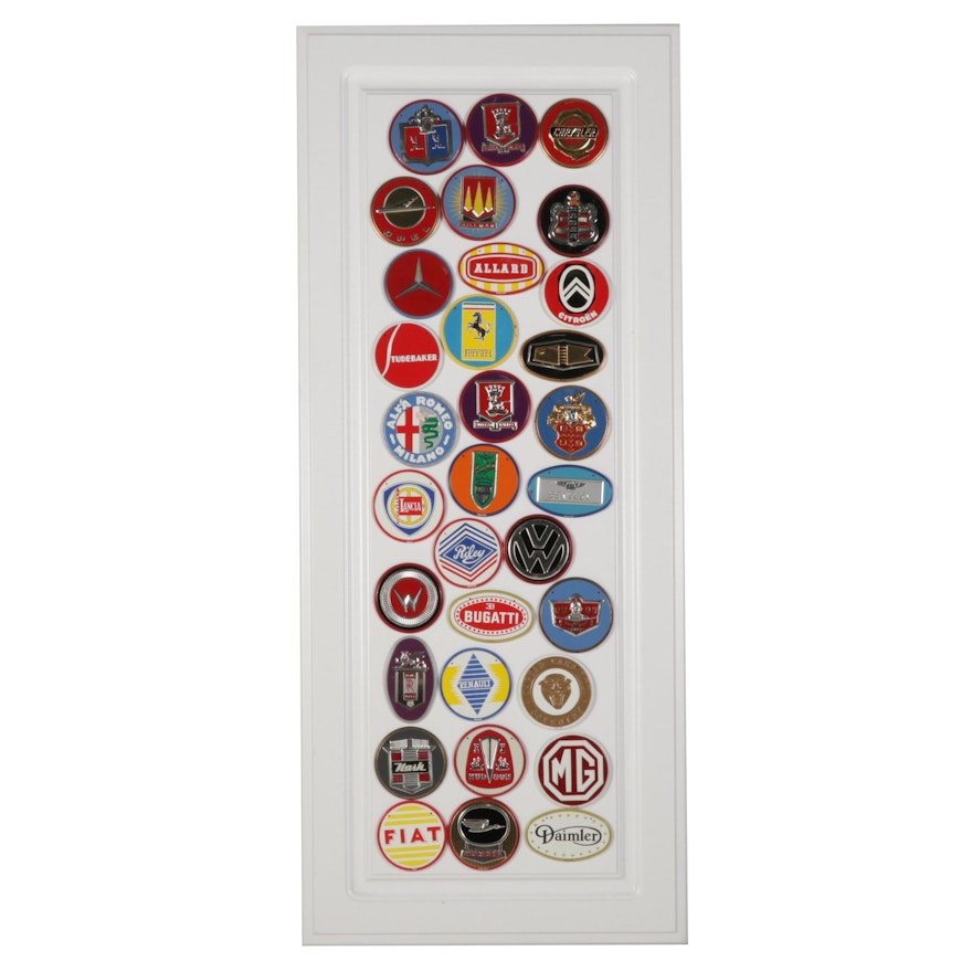Wheaties Pressed Tin Auto Emblem Badge Collection Wall Hanging, 1950s