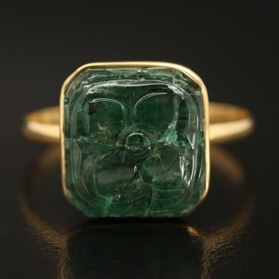 14K Carved Emerald Flower Ring