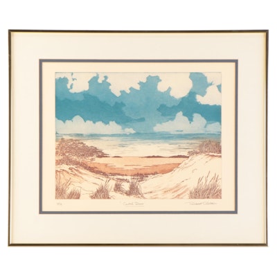 Robert Clibbon Etching With Aquatint "Coastal Dunes," Late 20th Century