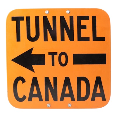 Tunnel to Canada Porcelain Enamel Metal Road Sign