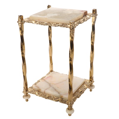Victorian Style Green Onyx and Brass Two-Tiered End Table, 20th Century
